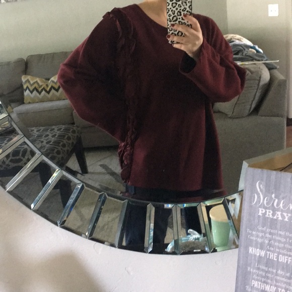 Halogen Tops - Maroon Halogen Ruffle Sweatshirt Burgundy size XL